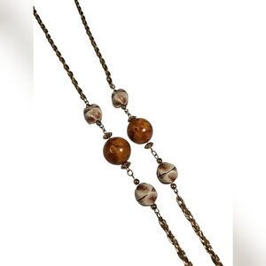 Vintage Brown Marble & Bone Chain Necklace